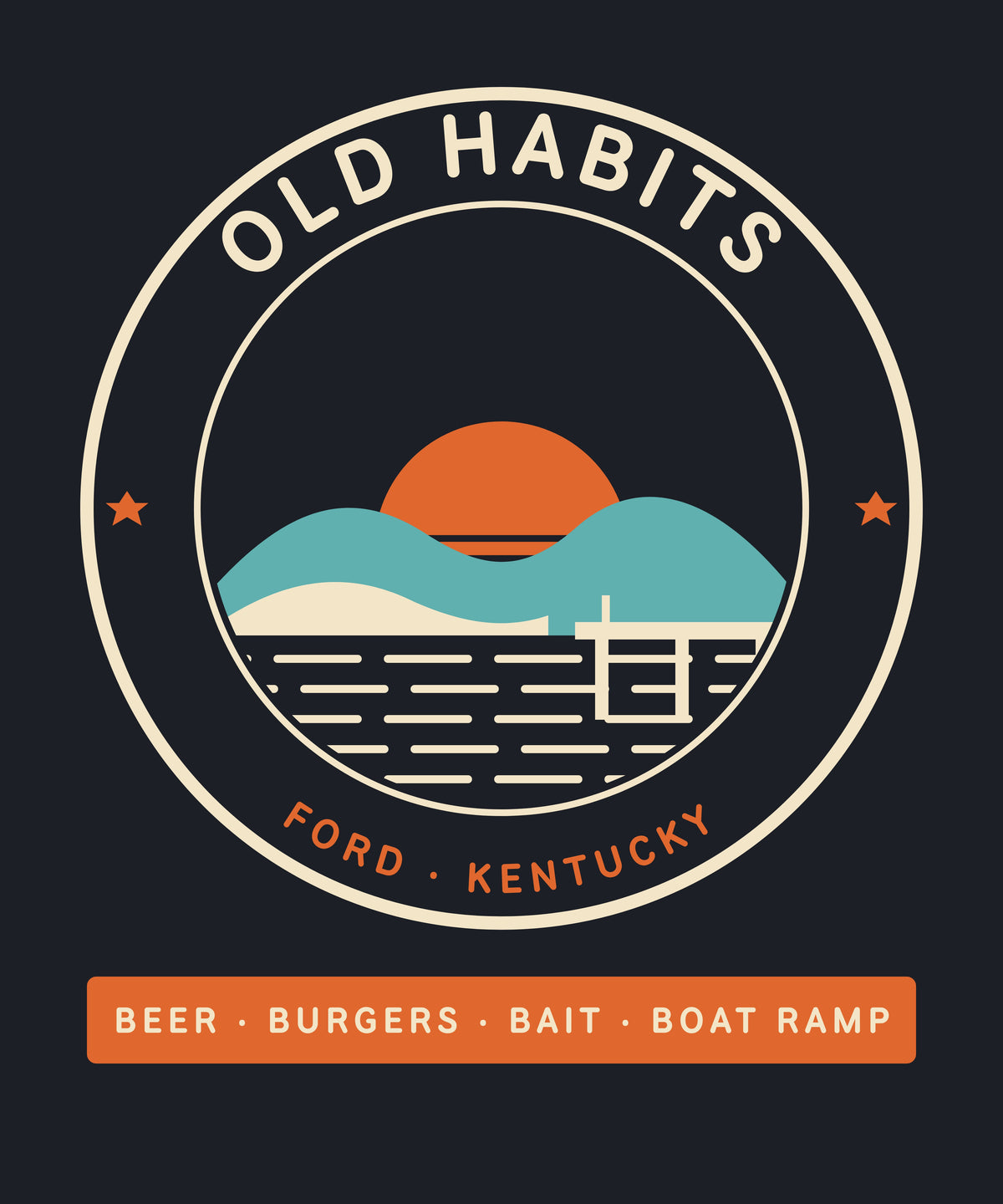 Old Habits Ford Kentucky T-Shirt | Retro Sunset River Badge | Beer Burgers Bait Boat Ramp | Kentucky Gift