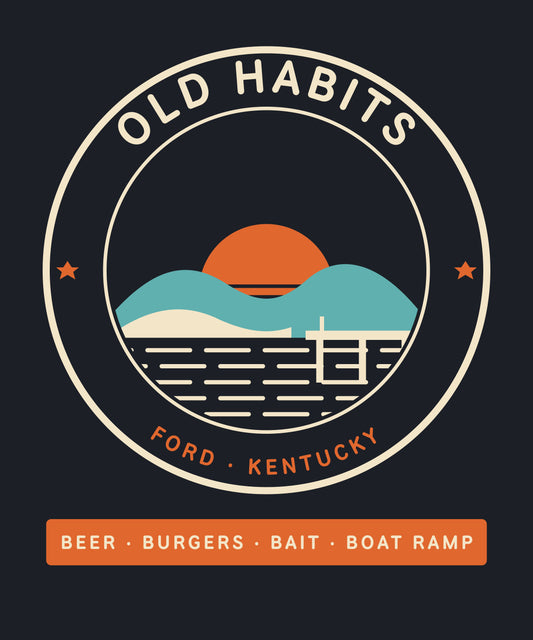 Old Habits Ford Kentucky T-Shirt | Retro Sunset River Badge | Beer Burgers Bait Boat Ramp | Kentucky Gift